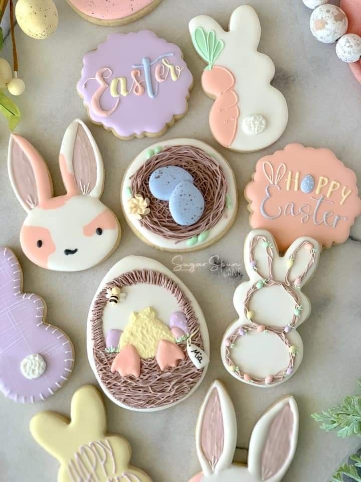 Vibrant Easter Cookies with Playful Bunny Designs and Pastel Accents