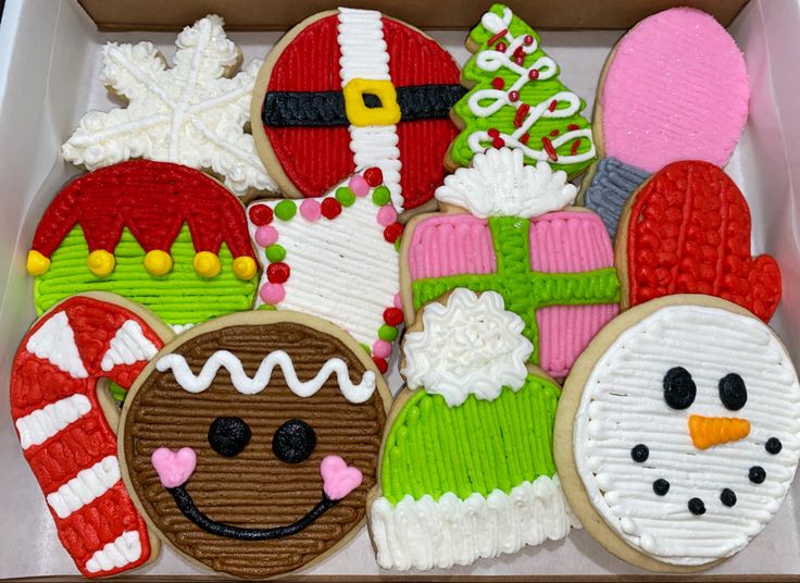 Festive Decoratively Iced Cookies: A Cheerful Holiday Display of Christmas Shapes and Colors.