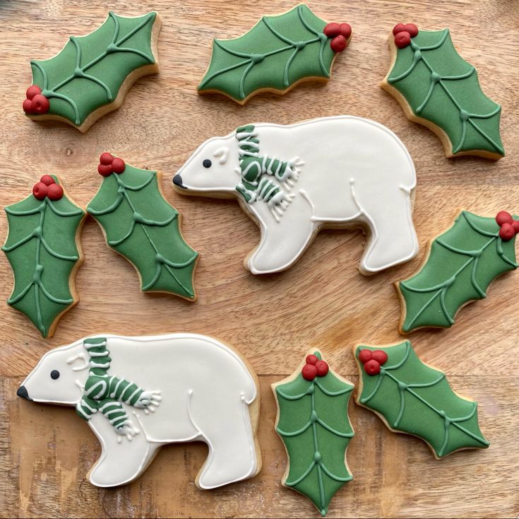 Cheerful Holiday Cookies with Polar Bears and Holly Create a Festive Scene.