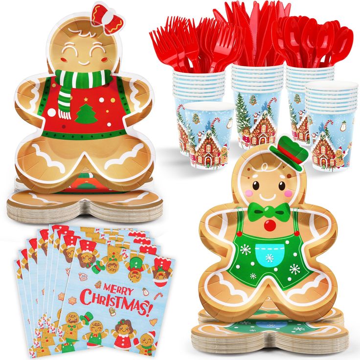 Festive Christmas Party Supplies: Gingerbread Decorations and Colorful Tableware