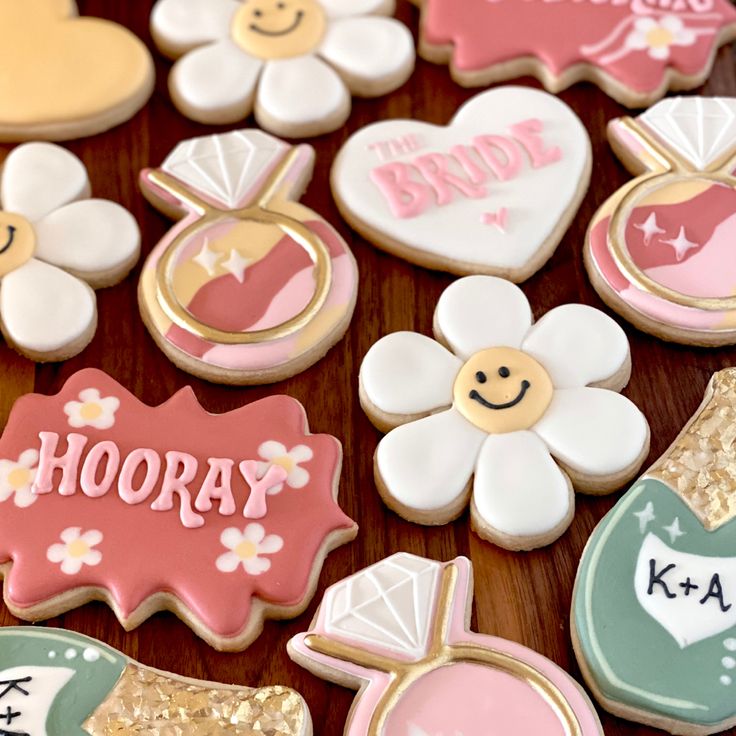 Celebratory Floral and Playful Cookie Designs for Weddings and Bridal Showers