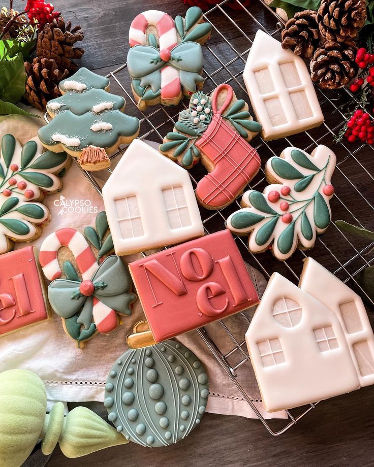 Charming Holiday-Themed Cookies: A Festive Array of Frosted Delights.