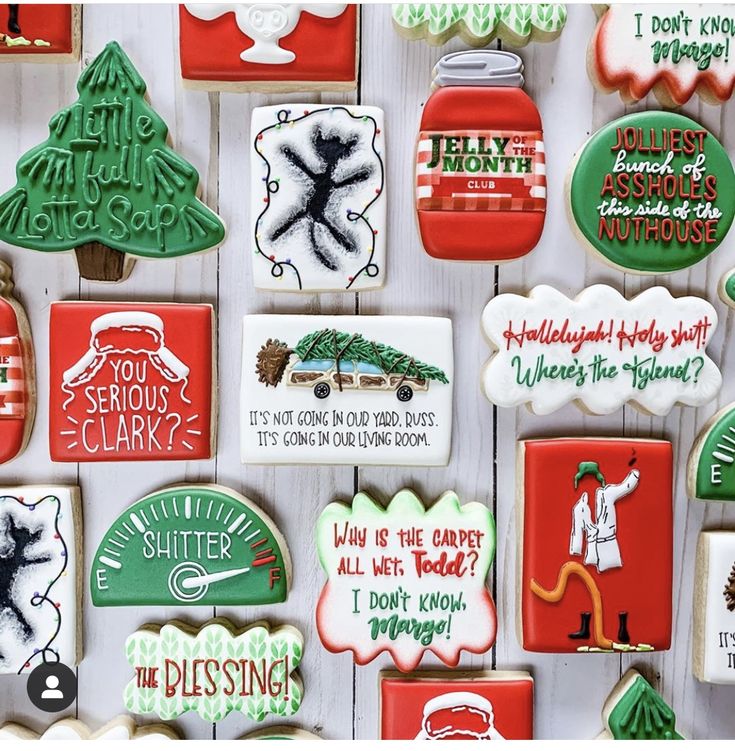 Festive Holiday-Inspired Colorful Cookie Designs with Creative Shapes and Playful Decorations.