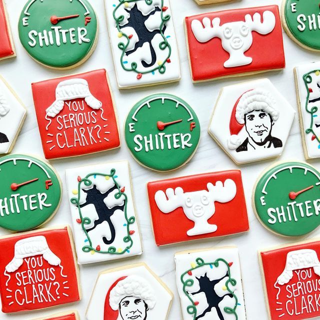 Playful Holiday-Themed Cookie Designs with Colorful Backgrounds and Intricate Decorations.