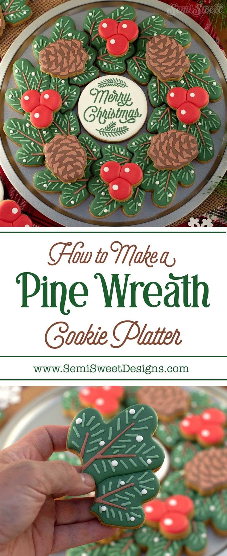 Vibrant Holiday Cookie Platter with Pine Wreath Design