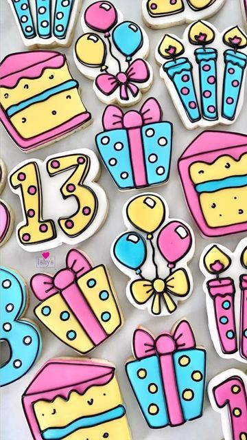 Vibrant Birthday-Themed Cookies with Festive Designs for Cheerful Celebrations.