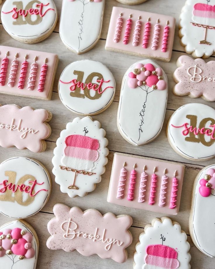 Festive Cookie Designs: Whimsical Pink and White Creations Ideal for Celebrations.