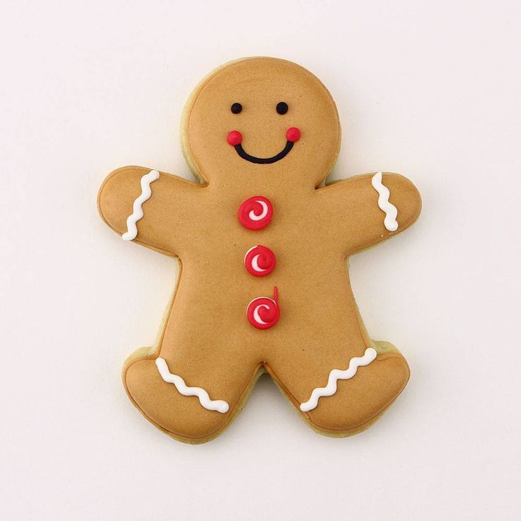 Festively Designed Cheerful Gingerbread Cookie with Red and White Icing.