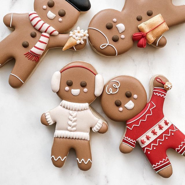 Charming Winter-Themed Gingerbread Cookies Adorned with Festive Designs