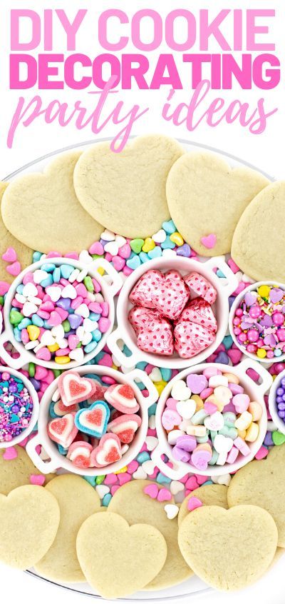 Vibrant Heart-Shaped Cookie Display: A Festive Setting for Creative DIY Decorating Parties.