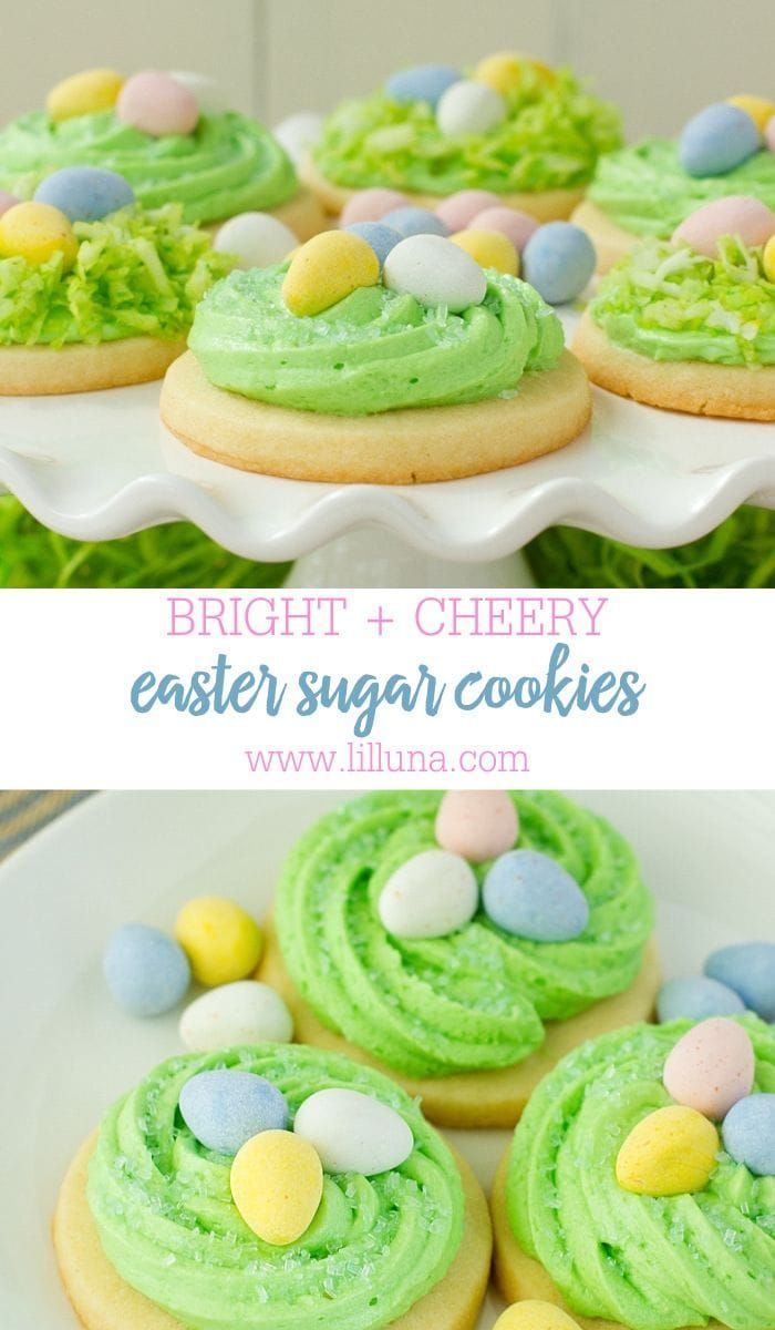 Festive Easter Sugar Cookies Decorated as Colorful Nests with Pastel Candy Eggs