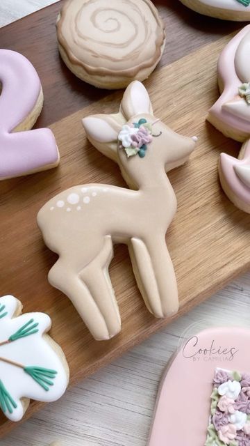 Whimsical Deer-Shaped Cookie Design with Floral Decor for Celebrations