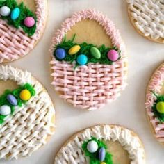 Easter Basket-Inspired Decoratively Frosted Cookies