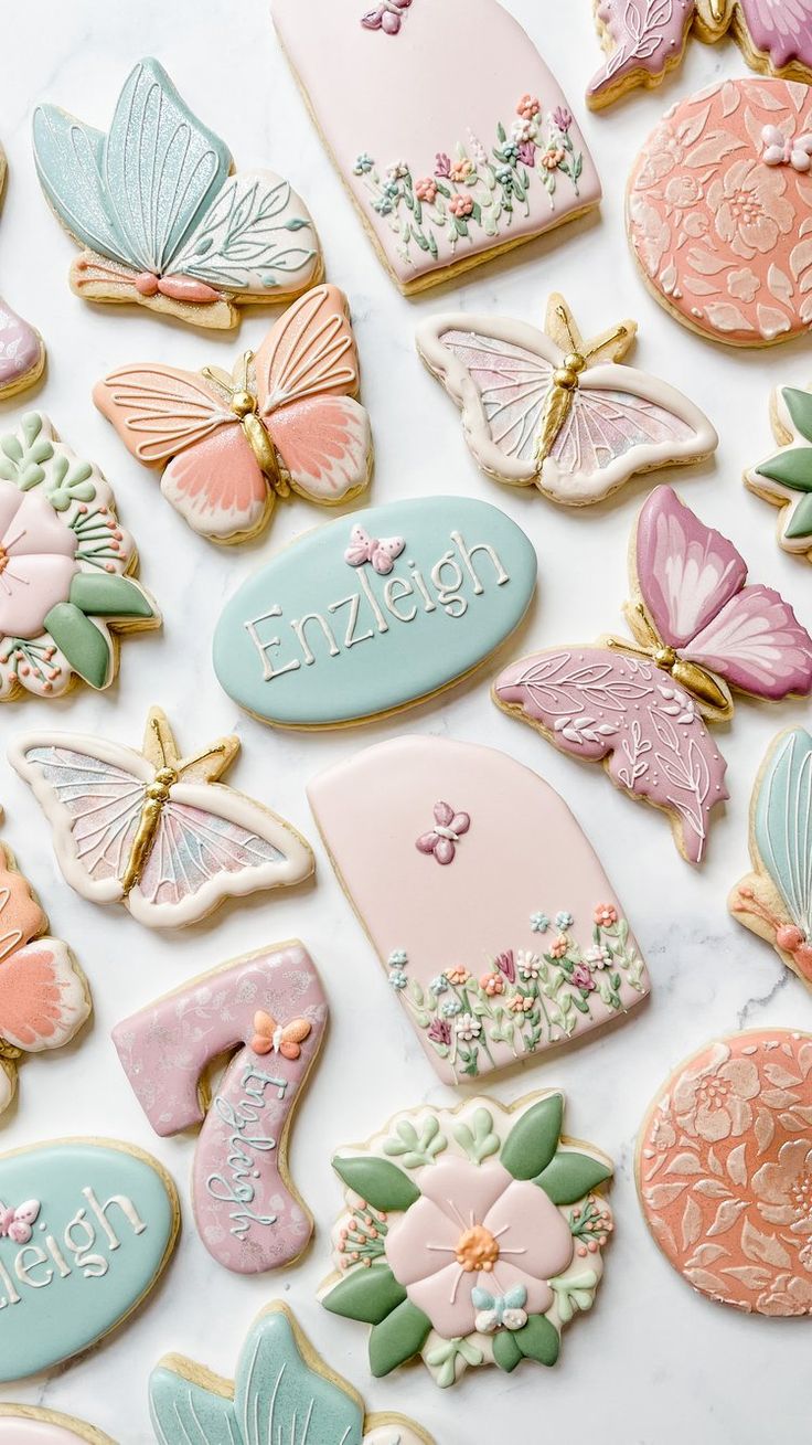 Whimsical Butterfly and Floral Cookie Collection in Soft Pastels