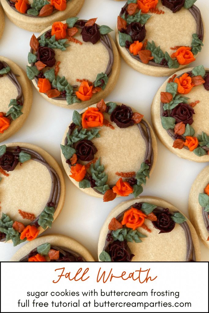 Charming Fall Wreath Decorative Sugar Cookies with Vibrant Buttercream Accents