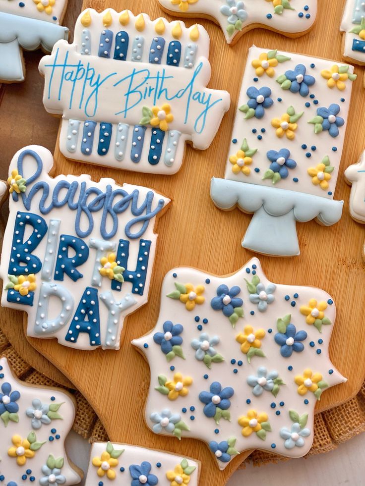 Delightful Birthday Cookies: Colorful, Intricate Designs for Festive Celebrations.