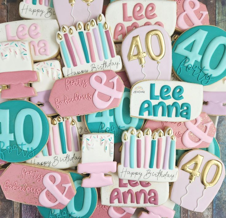 Festive Birthday-Themed Colorful Cookie Designs with Intricate Icing