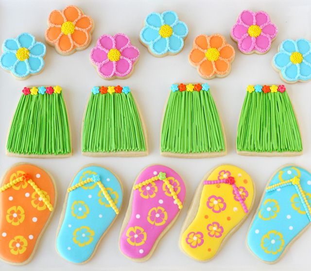 Festive Summer Cookies with Colorful Flip-Flops and Floral Designs.