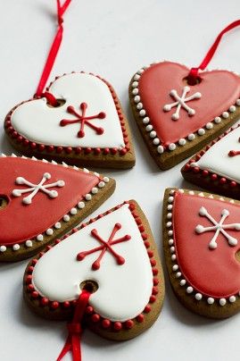 Charming Heart-Shaped Cookies Decorated with Snowflakes and Beads for Festive Celebrations