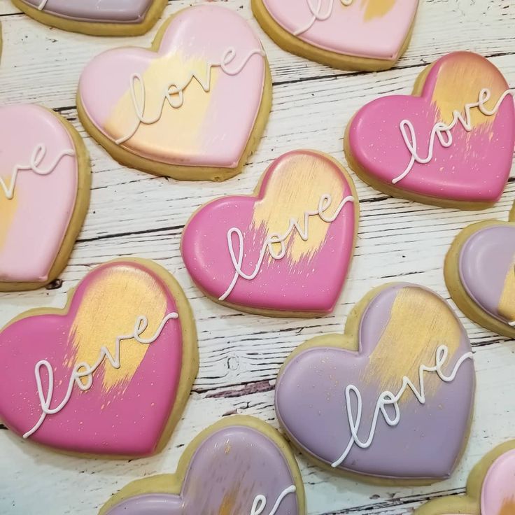 Whimsical Heart-Shaped Cookies with Glossy Pastel Finish and Handwritten Accents