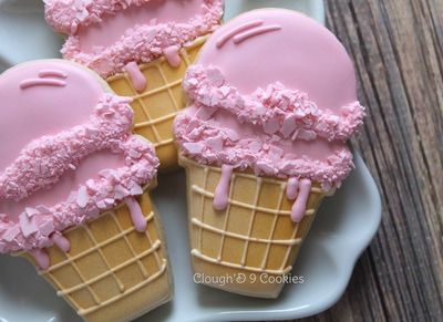 Whimsical Summer Ice Cream Cone Cookies with Pink Frosting and Coconut Flakes