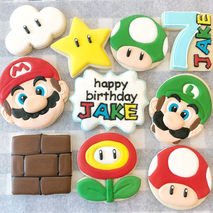 Playful Video Game-Themed Birthday Cookies Featuring Iconic Characters and Elements