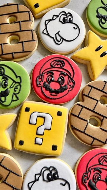 Colorful Video Game-Inspired Cookies: A Playful and Nostalgic Treat for Themed Celebrations.