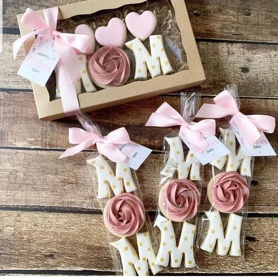 Elegant Gift Box of Decorative Letter-Shaped Cookies with Pastel Icing and Fondant Roses.