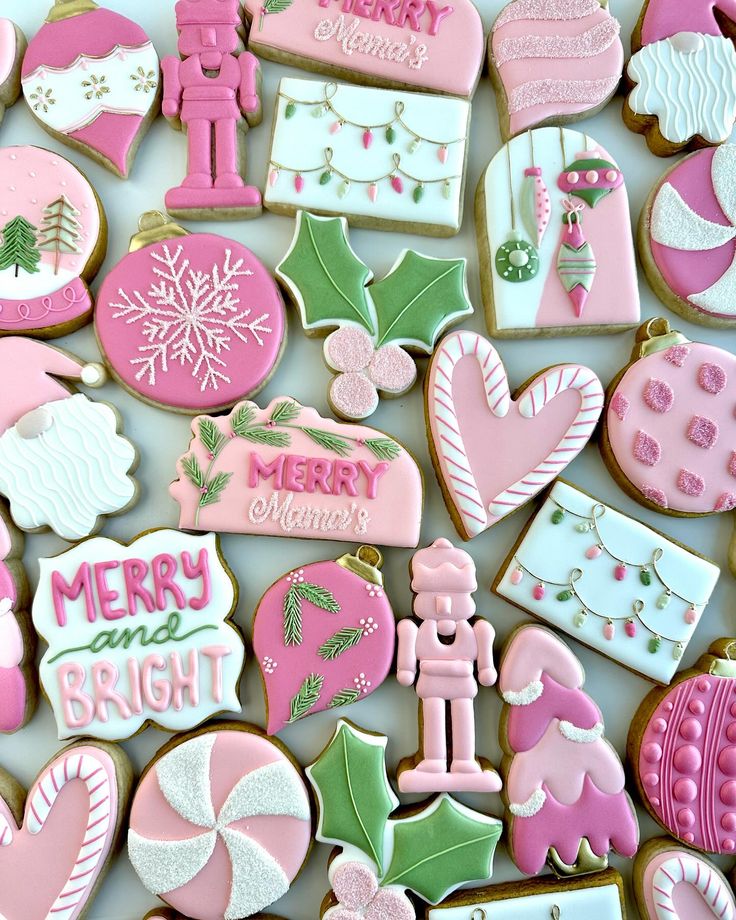 Whimsical Holiday Cookies in Vibrant Pink and Green Designs