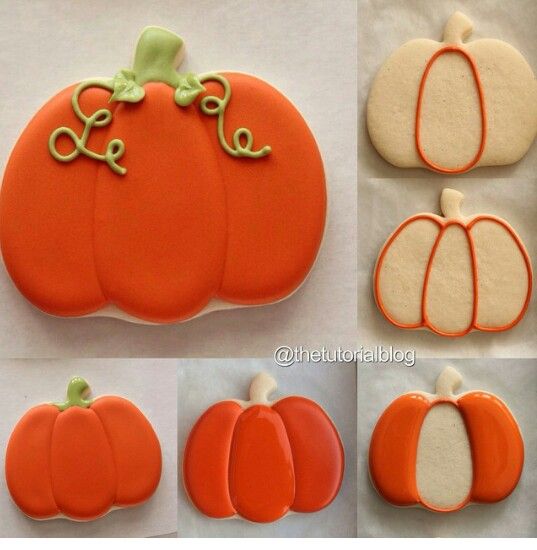 Vibrant Pumpkin-Shaped Cookies: Intricate Designs for Festive Occasions.