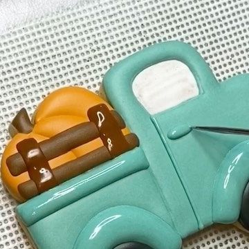 Vintage Aqua Truck with Pumpkin Decor: Whimsical Fall Nail Art Inspiration