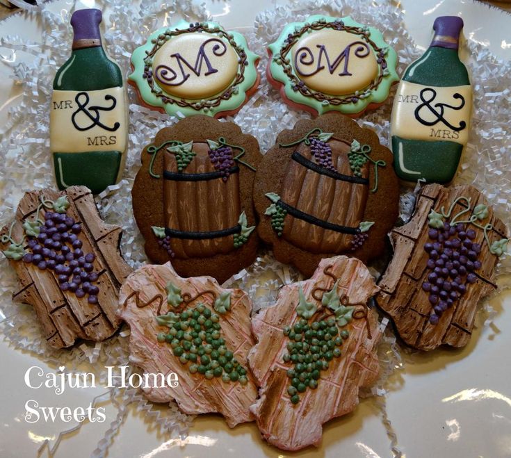 Elegant Wedding-Themed Decorative Cookies with Rustic Vineyard Accents