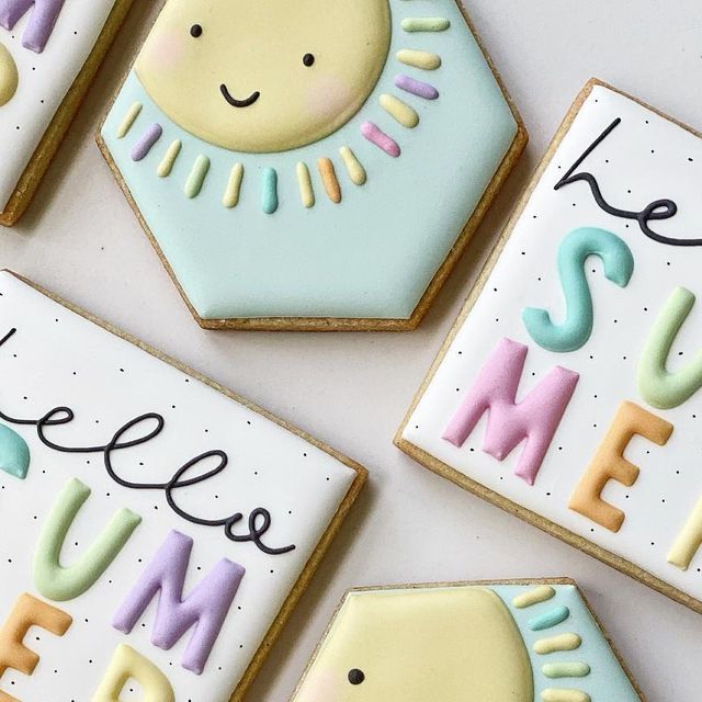 Playful Summer Cookies in Pastel Colors Capture Seasonal Cheer with Whimsical Designs.