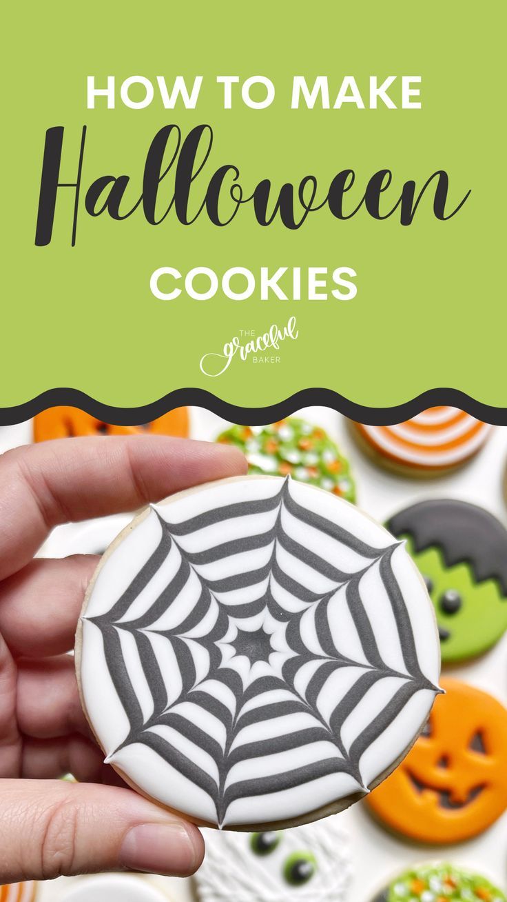 Creative Halloween Cookies with Striking Spider Web Designs and Vibrant Shapes