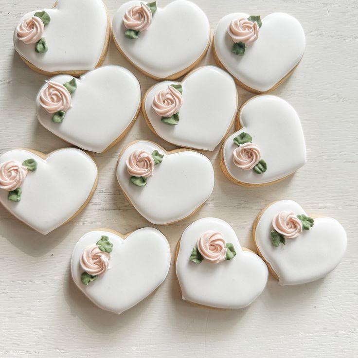 Charming Heart-Shaped Cookies with Pink Roses: Perfect for Romantic Occasions