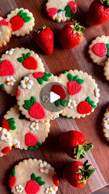 Vibrant Strawberry Cookies Elegantly Decorated with Fresh Floral Accents