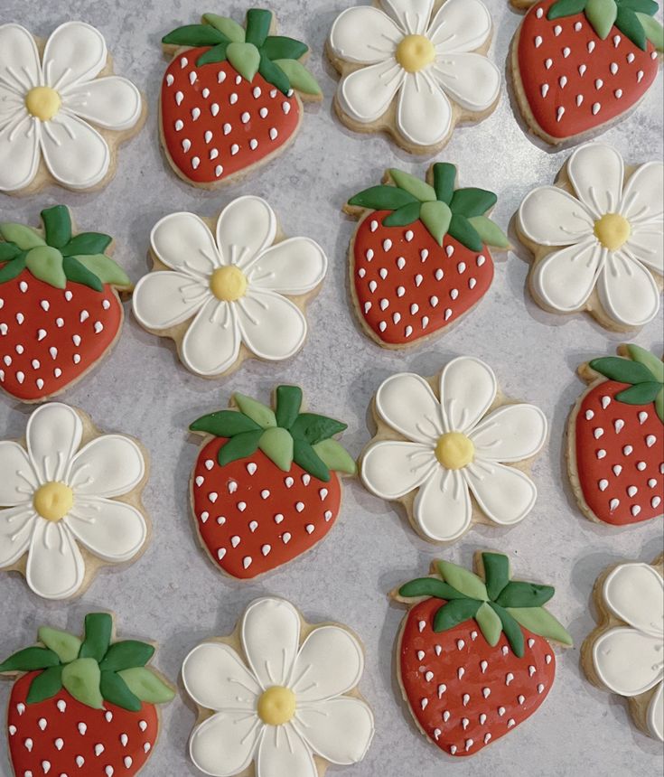 Whimsical Strawberry and Flower-Inspired Cookie Designs Spark Creative Summer Nail Art Ideas.