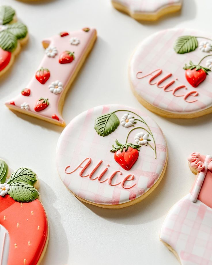 Playfully Decorated Strawberry-Themed Cookies for Cheerful Celebrations