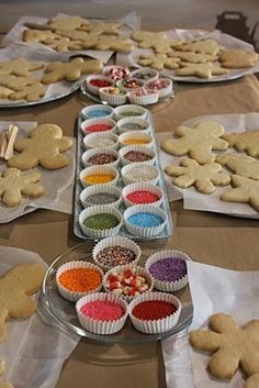 Festive Gingerbread Cookie Decorating Station with Colorful Toppings.