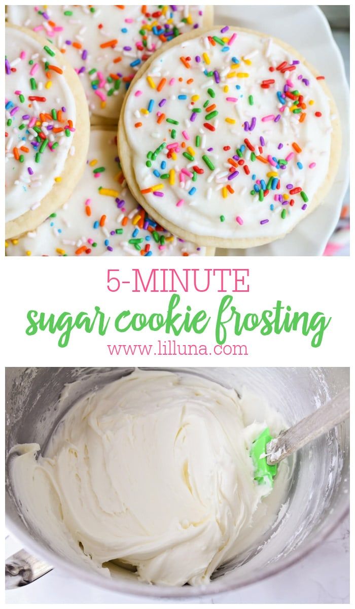 Quick and Easy Sugar Cookie Frosting Recipe with Creamy Texture and Colorful Sprinkles.