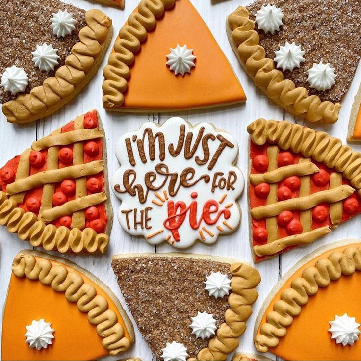 Whimsical Decorative Cookie Arrangement Inspired by Classic Pie Flavors.