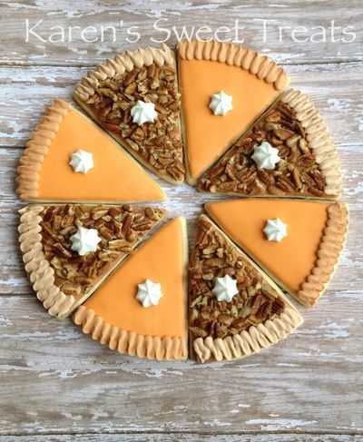 Festive Decorative Cookie Platter Styled as a Pie with Orange Icing and Cream Accents.