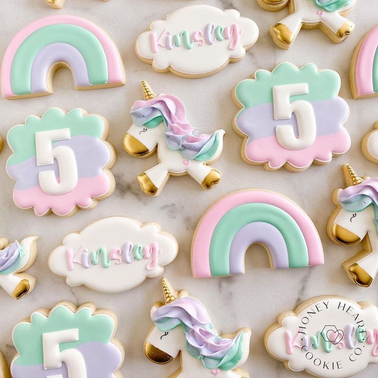 Whimsical Rainbow and Unicorn Cookie Designs for Joyful Celebrations.