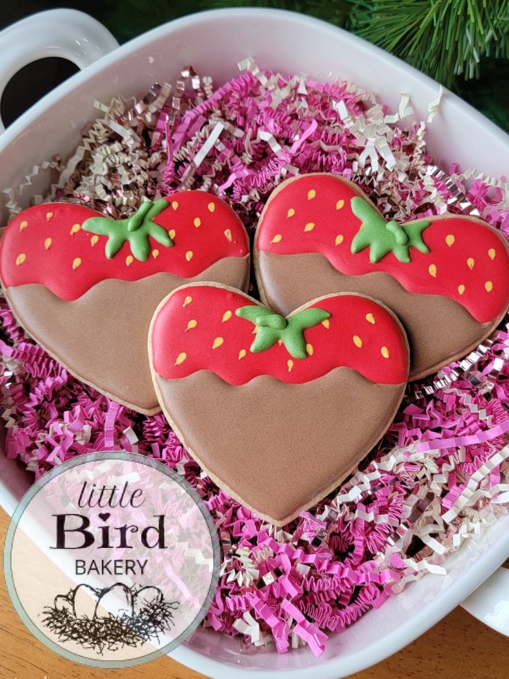 Festively Arranged Heart-Shaped Cookies with Strawberry Toppings and Chocolate Dips.