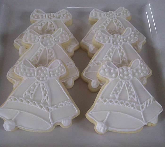 Elegant Decorative Wedding Bell Cookies with Intricate Icing Designs