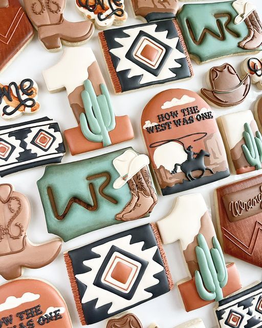 Western-Themed Decorative Cookies: Cacti, Cowboy Boots, and Rustic Charm