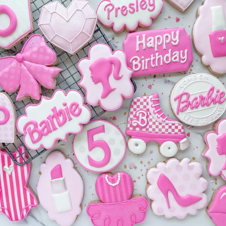 Whimsical Pink-Themed Cookie Design Celebrating Trendy Elements and Playful Patterns.