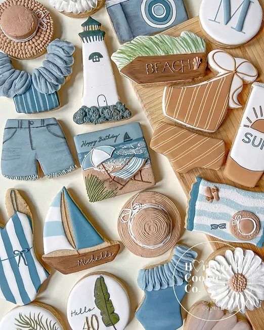 Vibrant Summer-Themed Decorated Cookies in Playful Nautical Shapes