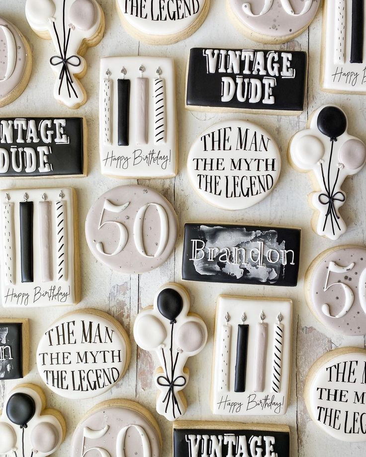 Elegant Monochromatic Birthday Cookie Design with Celebratory Elements.