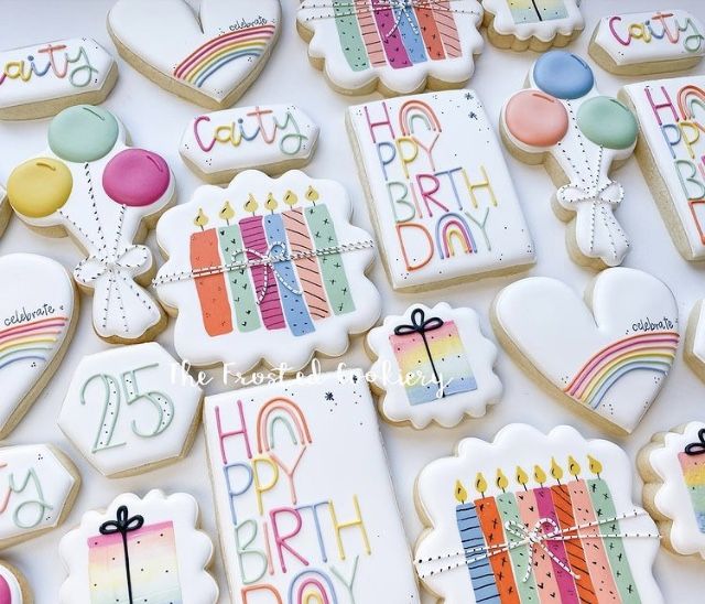 Festive Assortment of Colorful Birthday Cookies with Whimsical Designs.